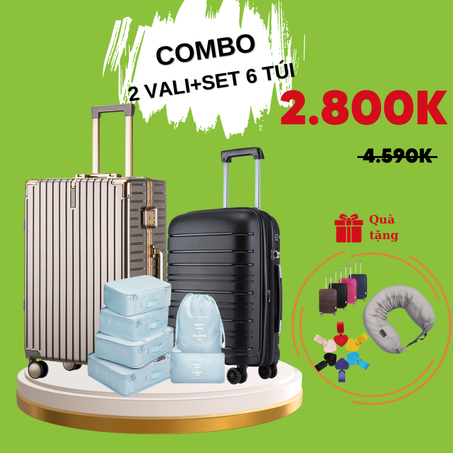 COMBO SIÊU HỜI 2 Vali kéo du lịch cao cấp nhập khẩu Hàn Quốc Vali Tresette 1175 Size 24,  Vali Tresette 1905 Size 20 và Set Túi Du lịch 012