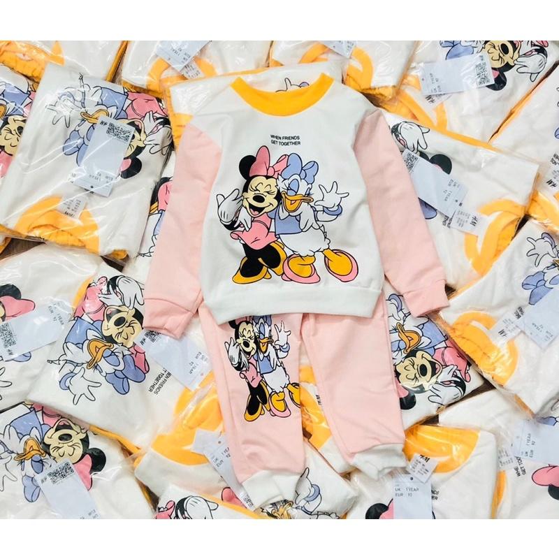 Bộ nỉ bé gái phối màu vàng hồng 1-2Y