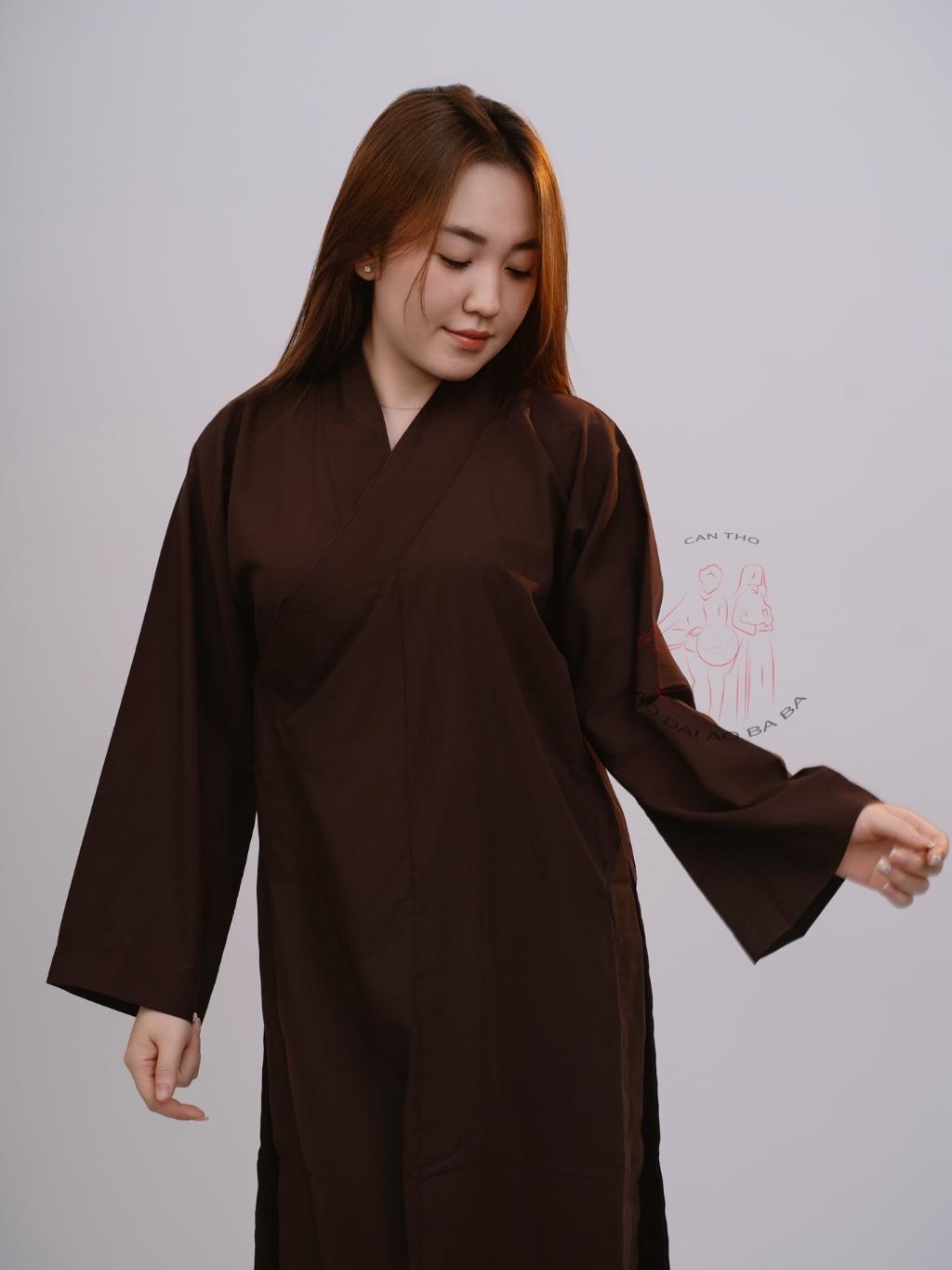 Áo tràng phật tử nữ - Áo lam phật tử, áo choàng đi chùa cho các khoá tu chất vải kate Silk - Quần lẻ đen