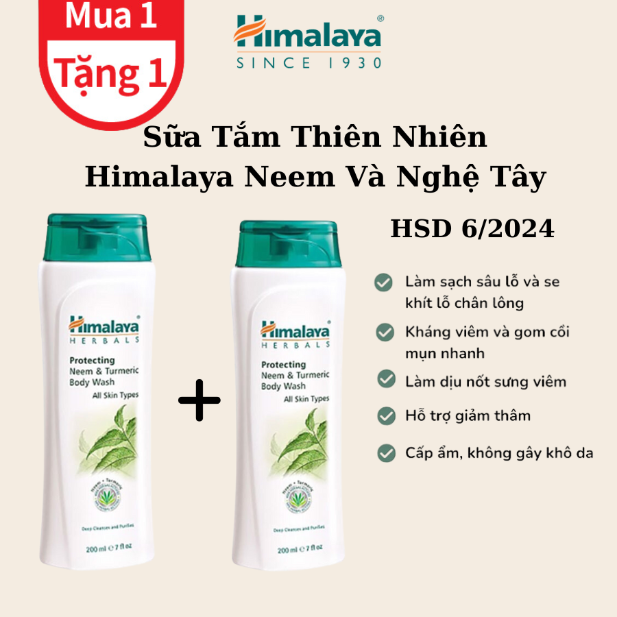 [XẢ TỒN HSD 6/2024] MUA 1 TẶNG 1 Sữa Tắm Thiên Nhiên Himalaya Neem Và Nghệ Tây Bảo Vệ Da 200ml