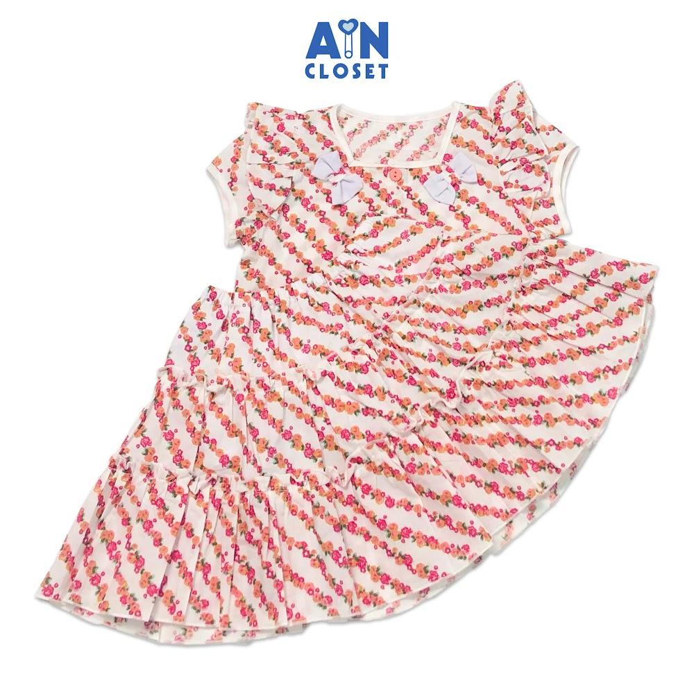 Bộ áo váy ngắn bé gái họa tiết Hoa dây cotton - AICDBGJRHSSR - AIN Closet