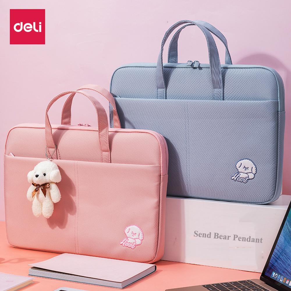 Deli 63756 Túi Xách Tay 14 ”Laptop Di Động Túi Briefbag Cặp Xanh Hồng Màu Sắc Tùy Chọn Thời Trang