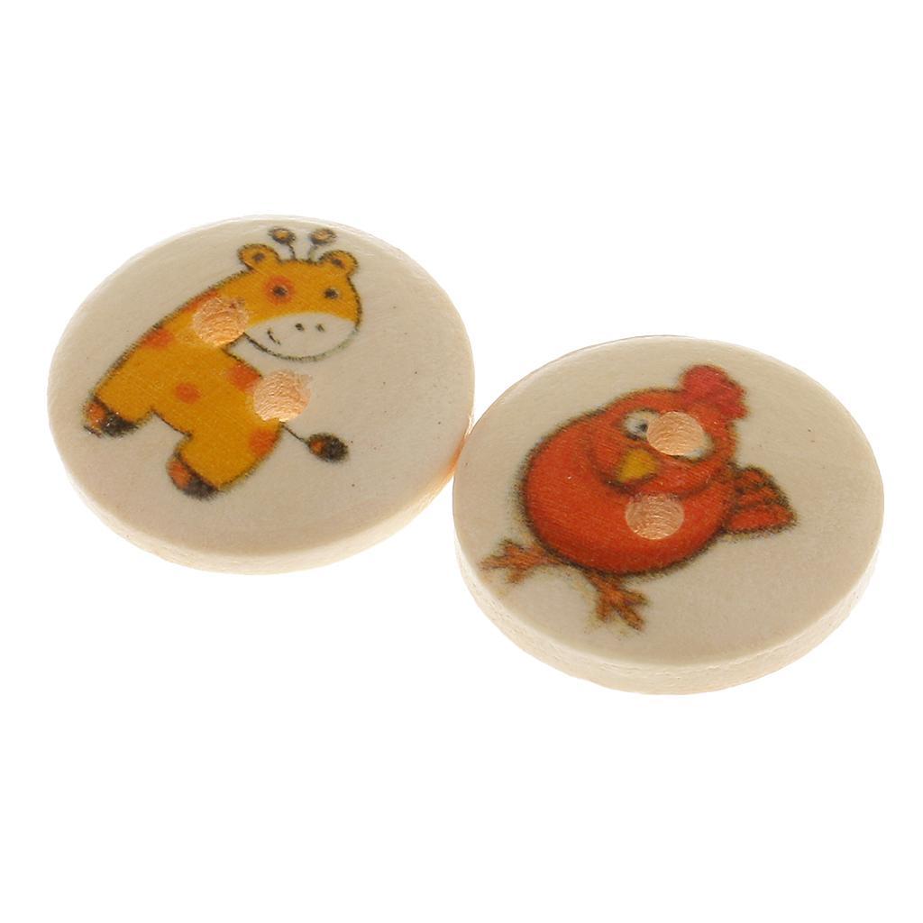 100Pieces Mixed Animal Pattern Wooden 2 Holes Buttons for Sewing Crafts 15mm