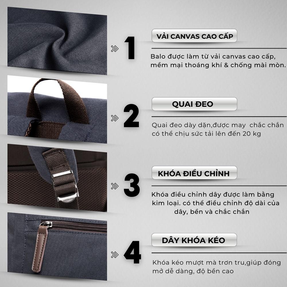 Balo Vải Thời Trang Ulzzang Nam Nữ,Vải Canvas Cao Cấp,Đựng Laptop 15,6 inh , Kiểu dáng trẻ trung, cá tính -