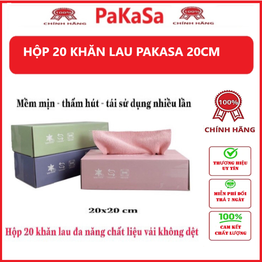 Hộp 20 khăn lau đa năng chất liệu vải không dệt siêu thấm hút, mềm mịn có thể tái sử dụng nhiều lần - Chính Hãng