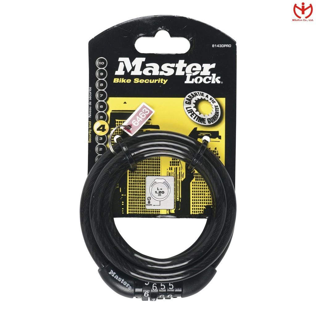 Khóa xe đạp Master Lock 8143 EURDPROCOL - Khóa dây cáp dài 1.2m x 8mm dùng số - MSOFT