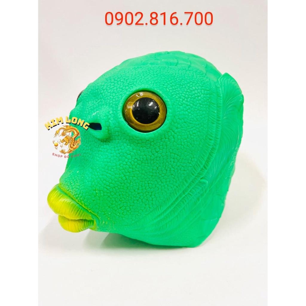 Mặt nạ da trùm đầu quái vật đầu cá xanh lá - mặt nạ ếch xanh lá bằng nhựa Silicon hóa trang Halloween