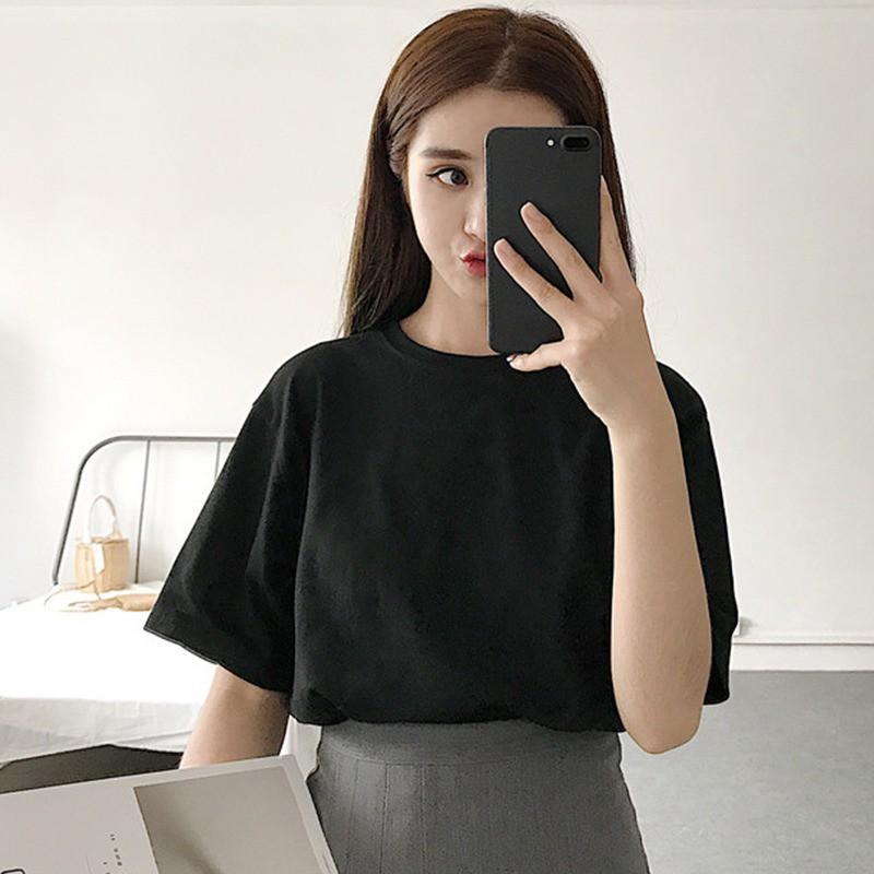 Áo thun dáng rộng cổ chữ V / chữ V màu trơn