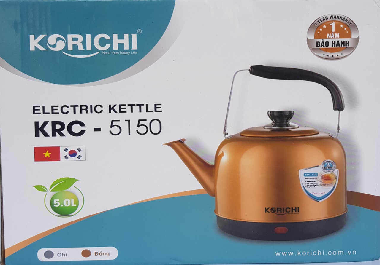 Ấm Siêu Đun Nước 5L Đế liền An Toàn Công suất 1500W Korichi KRC5150 - Hàng Chính hãng