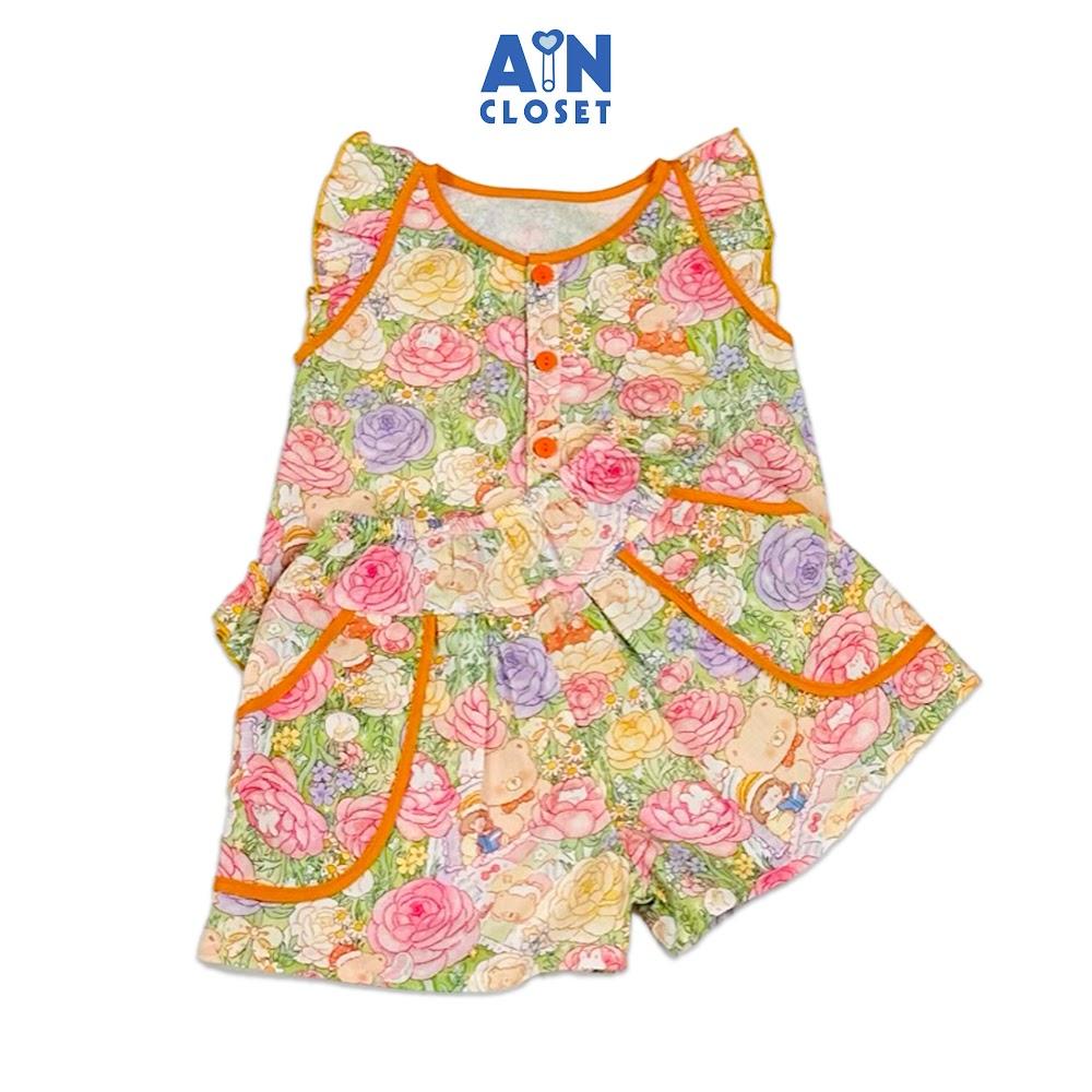 Bộ quần áo Ngắn bé gái họa tiết  hoa Hồng Cam Cotton - AICDBG1ALMNJ - AIN Closet