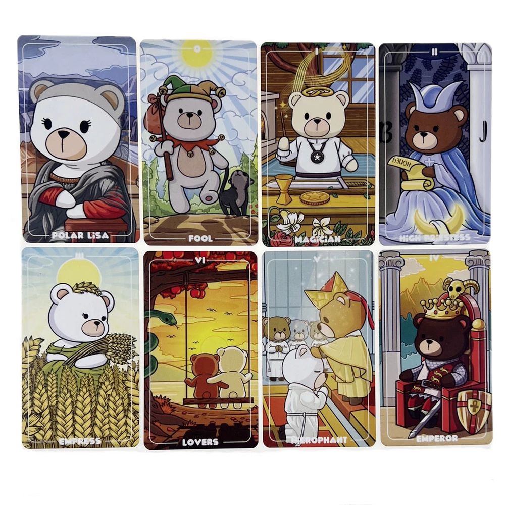 Bộ Bài Teddy Tarot 79 Thẻ  Mạ Cam Hộp Sắt