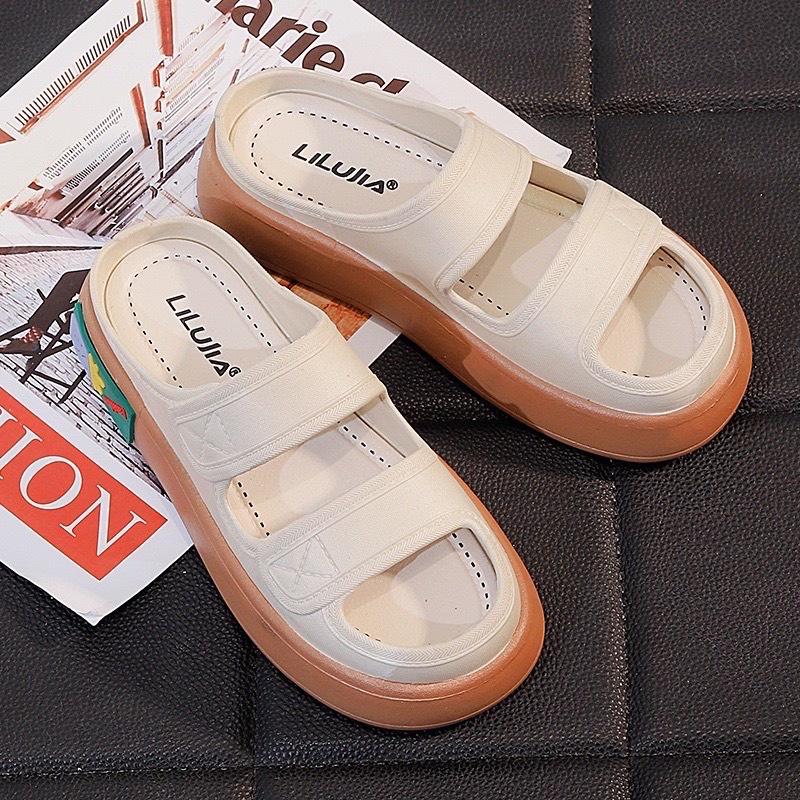 Dép lê nhựa mềm màu kem đế các màu dễ thương - 3P