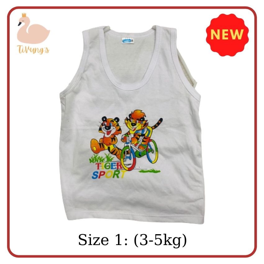 Áo ba lỗ trẻ em sơ sinh - màu trắng, họa tiết hoạt hình, thun 100% Cotton mềm mịn, thoáng mát - Shop TiVung chuyên quần áo trẻ em