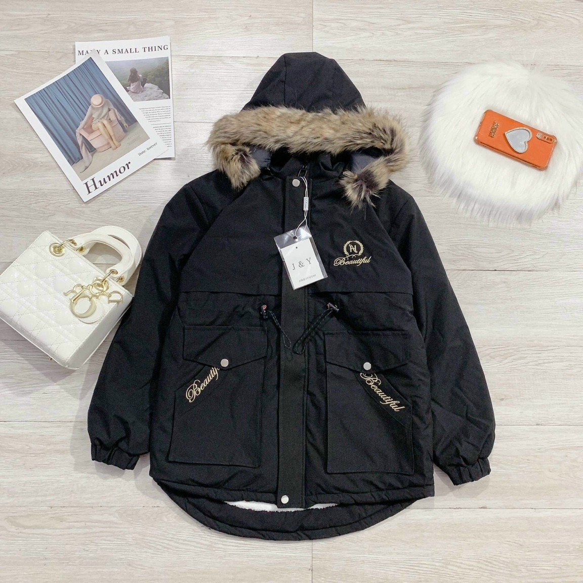 Áo phao nữ hàn quốc dáng dài , áo khoác parka nữ lót lông có dây rút eo 3 màu
