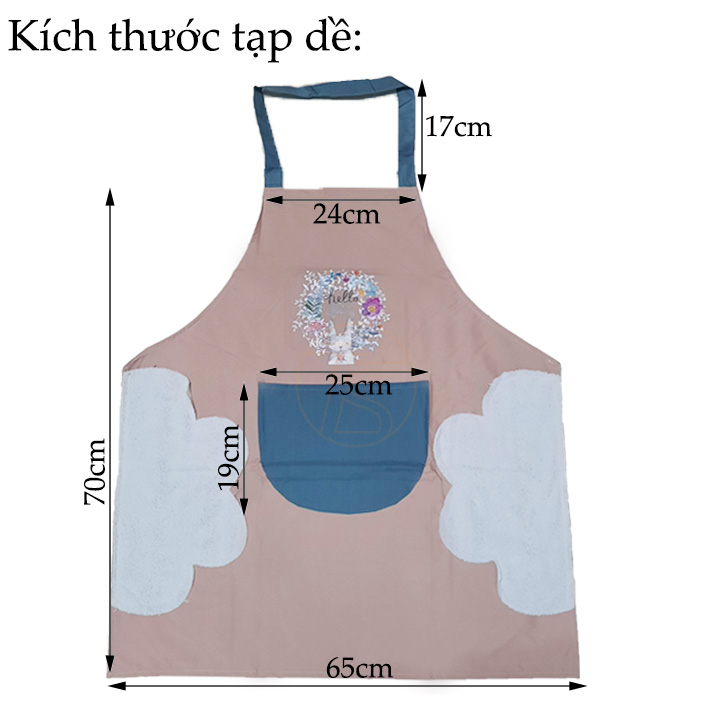Tạp Dề Họa Tiết Vòng Hoa & Con Thỏ Có Khăn Lau Tay 2 Bên Và Túi Đựng Dễ Thương