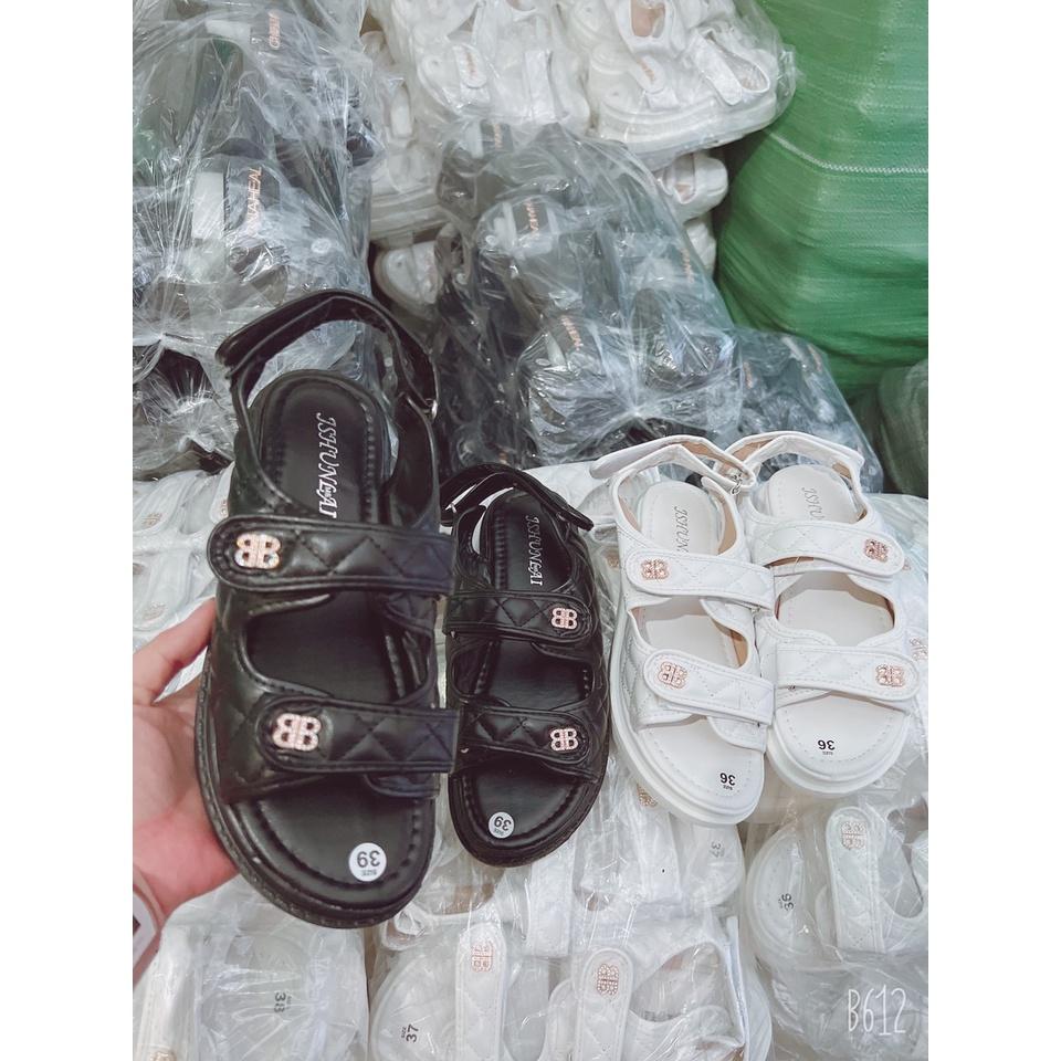 Dép sandal BB nữ quai dán khoá điều chỉnh đế bánh mì siêu nhẹ cao 3,5cm, hậu bánh mì( trần trám dán sau