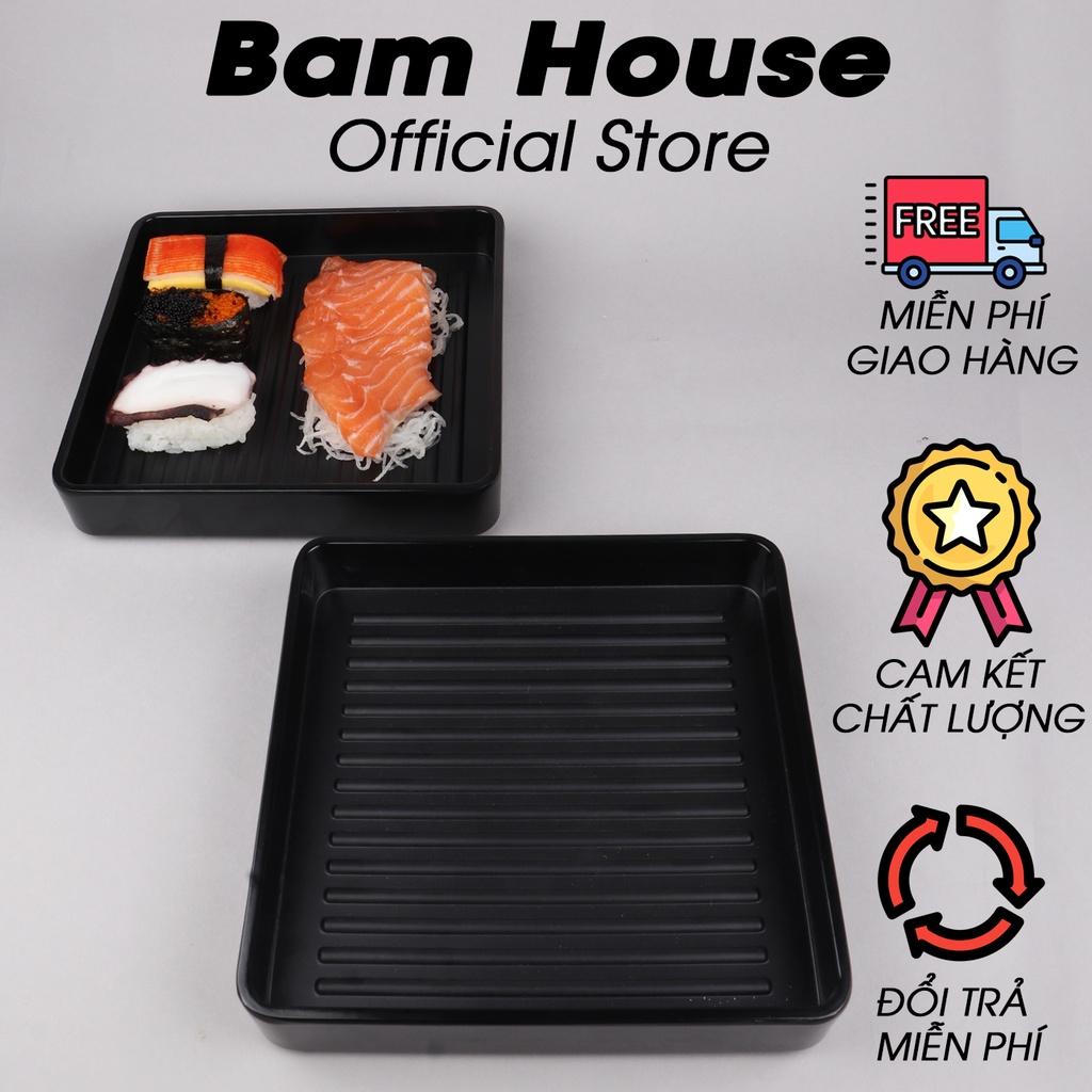 Khay nhựa đen nhám đựng thức ăn Bam House chất liệu Melamine 18x18x4cm cao cấp KSV02