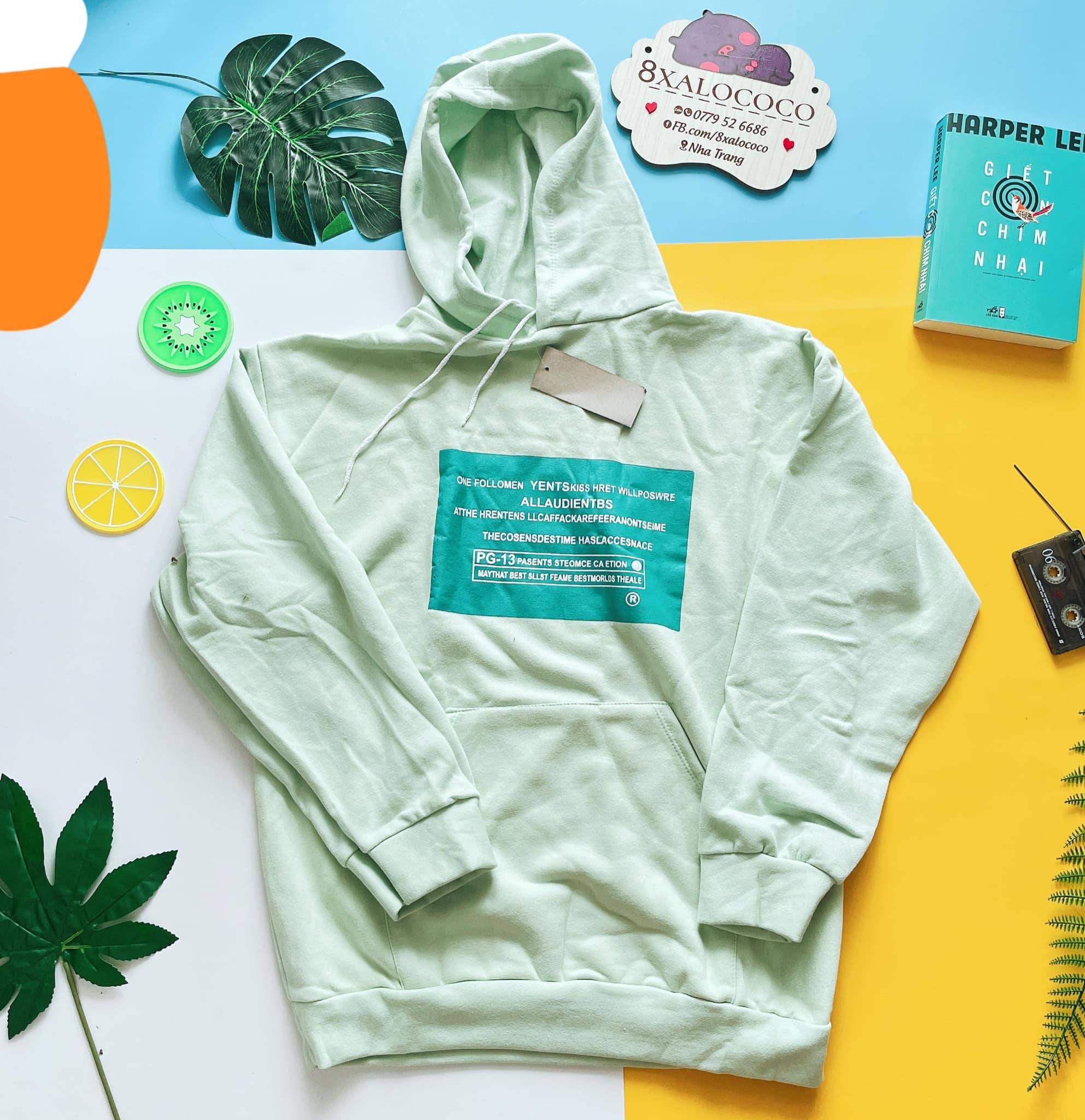 ÁO HOODIE CÓ MŨ FORM RỘNG MÀU XANH LÁ CÂY