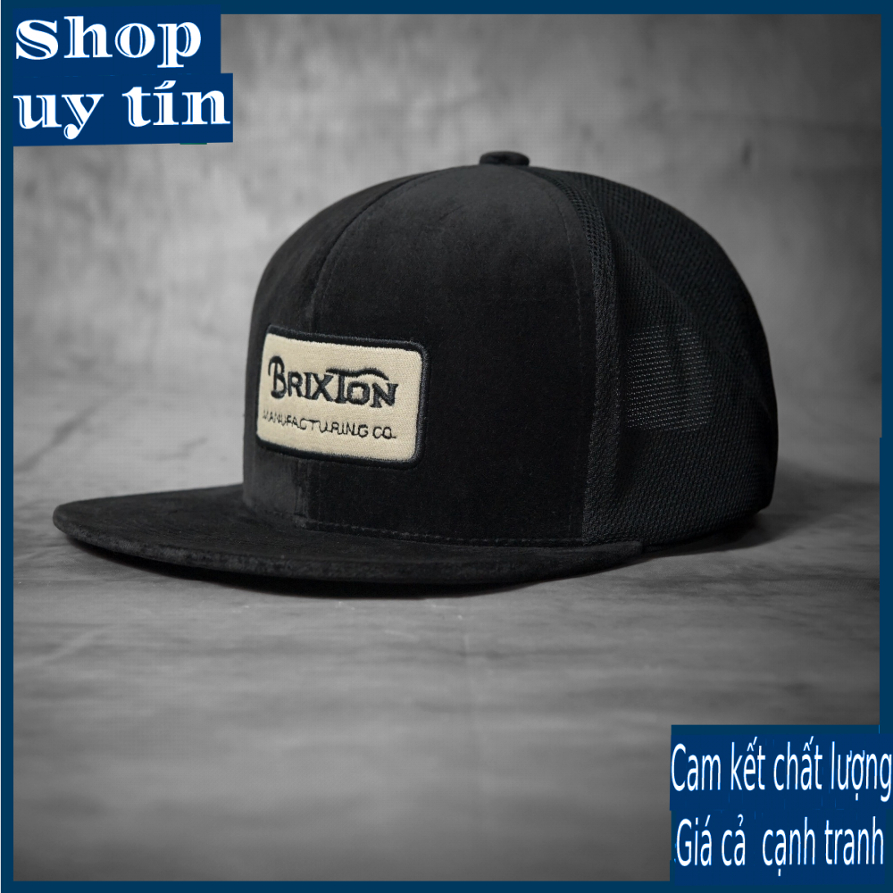 Freeship - MŨ NÓN KẾT LƯỠI TRAI SNAPBACK BRIX.TON ĐEN NHÃN NÂU NHẠT THỜI TRANG NAM NỮ CAO CẤP