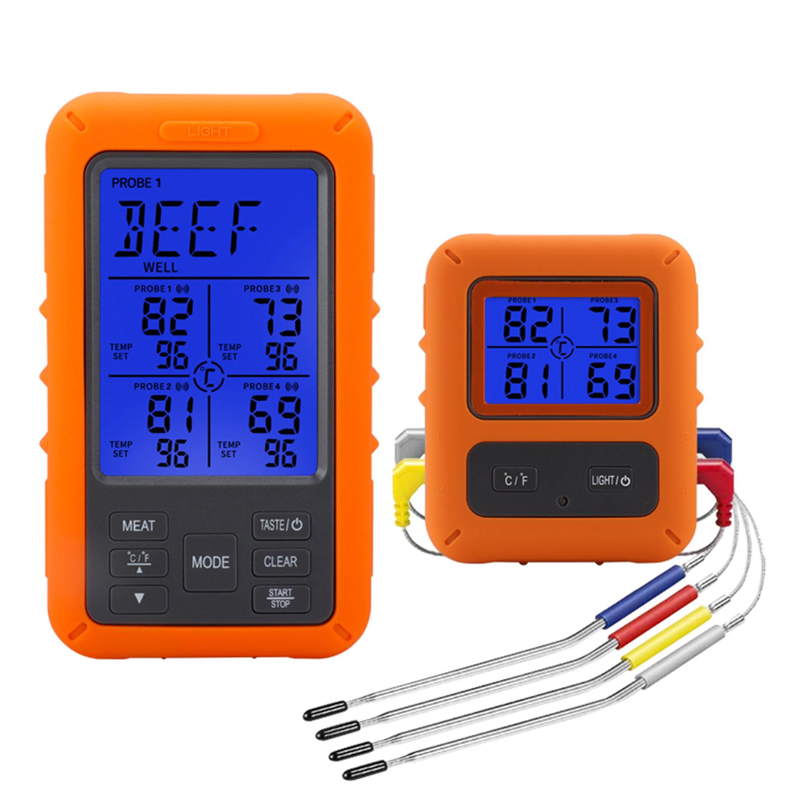 Wireless Meat Thermometer with 4 Probes 328Ft Long Range Colorful LCD Backlight Display Countdown Timer Temperature Alarm Digital Remote BBQ Thermometers for Barbeque Grill Oven Kitchen