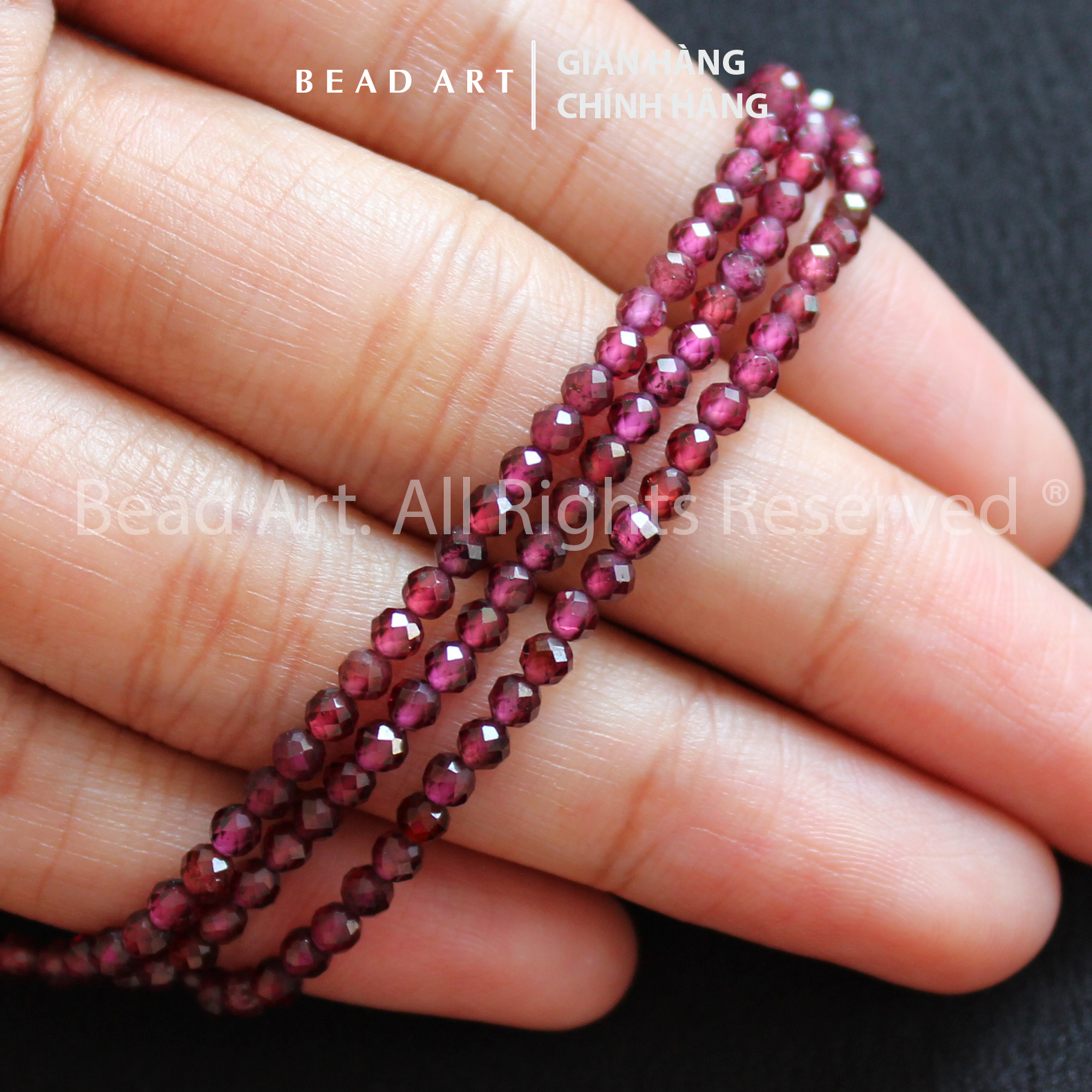 3MM Đá Garnet, Hồng Ngọc Lựu Màu Đỏ Sậm, Tự Nhiên Giác Cắt Loại AB, Hoả, Thổ, Vòng Tay Phong Thuỷ, Chuỗi Hạt - Bead Art