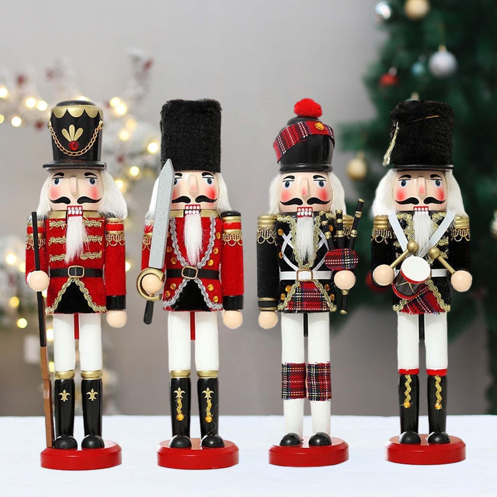 4Pcs Christmas Nutcracker Ornament Sculpture Cartoon Figurine Wooden Nutcracker Doll for Xmas Party Holiday Home Decor Gifts