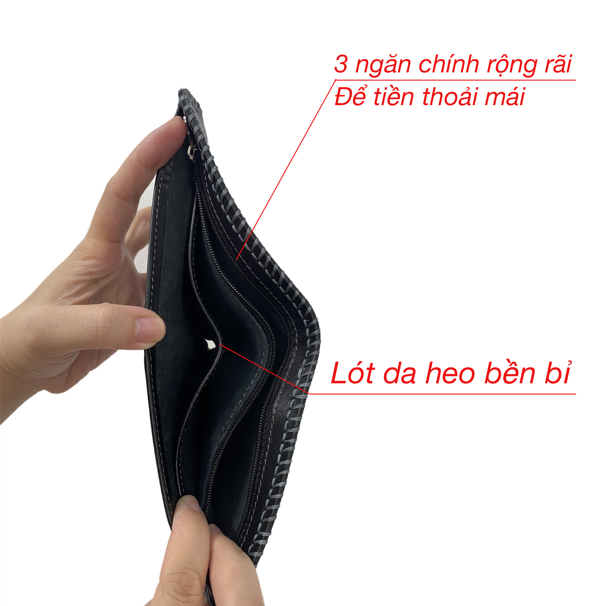 Ví nam da bò Nappa Khâu viền thủ công cao cấp PQ Leather PV7, da thật full hộp làm quà tặng bảo hành 12 tháng