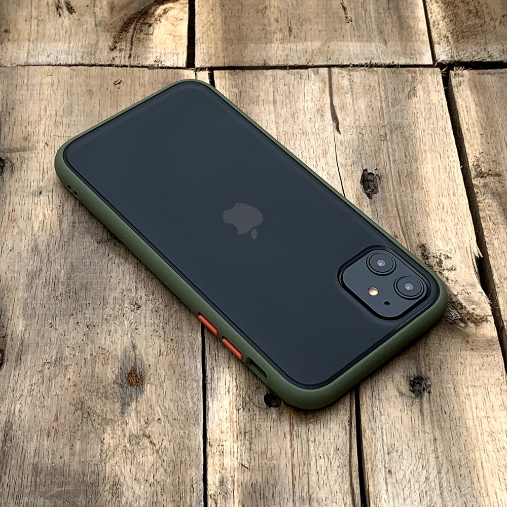 Ốp lưng chống sốc dành cho iPhone 11 nút màu cam - Màu xanh