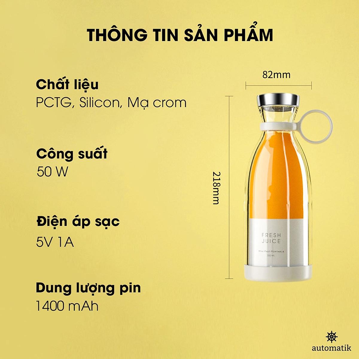 Máy Xay Sinh Tố Cầm Tay Mini Fresh Juice Đa Năng Ép Trái Cây Xay Hoa Quả Pin sạc 1400mAh, - HÀNG CHÍNH HÃNG