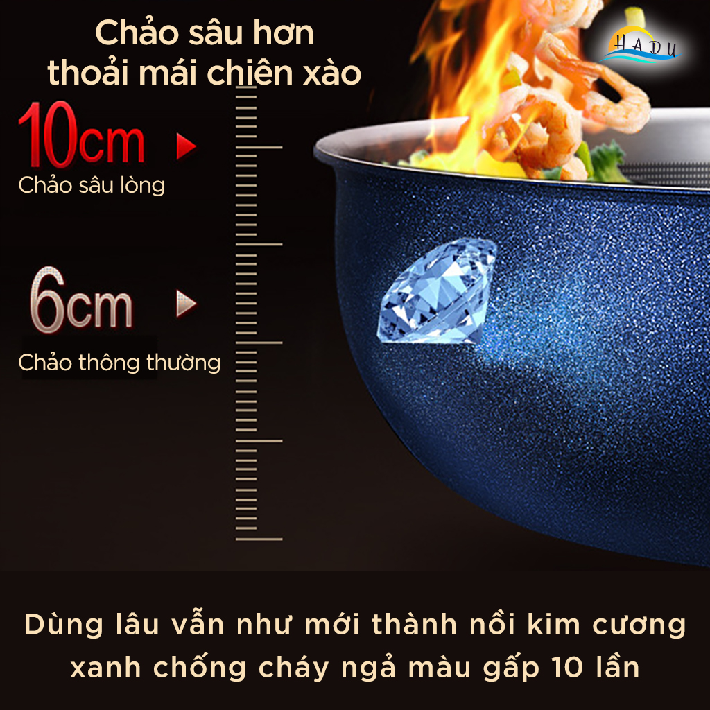 Chảo Chống Dính Bếp Từ Sâu Lòng Có Nắp 30cm Inox 304 Kim Cương Xanh Đạt Chất Lượng Đức SSGP