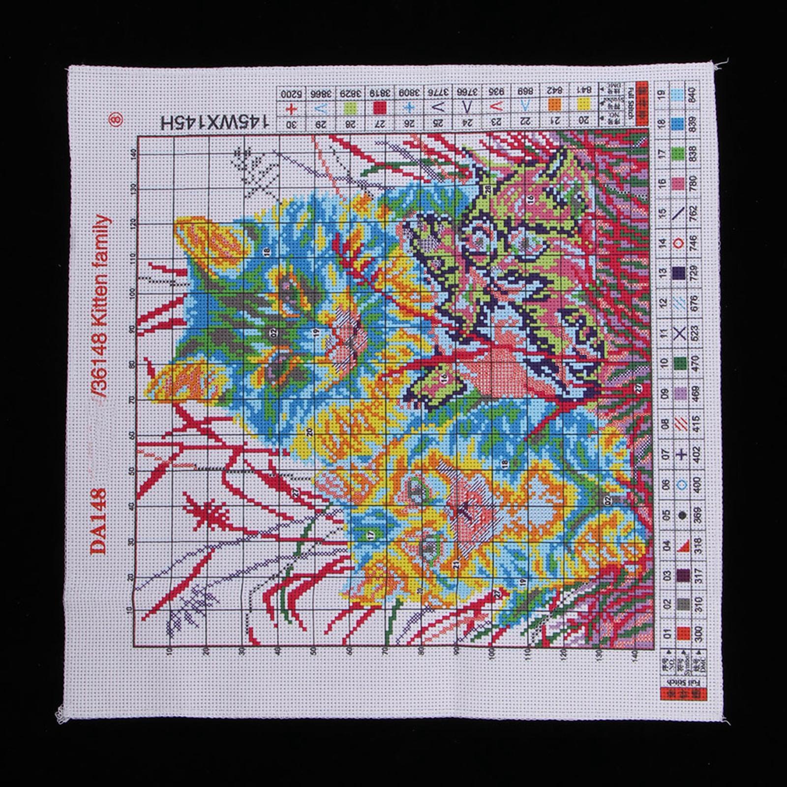 Stamped Cross Stitch Kits Printed Cat Family Pattern 14CT Embroidery Crafts