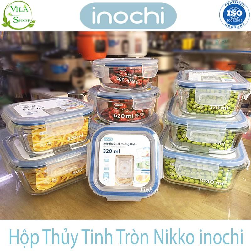 Hộp Thực Phẩm, Hộp Thủy Tinh Chịu Nhiệt Hình Tròn, Thủy Tinh Cao Cấp Inochi Sử Dụng An Toàn Trong Lò Vi Sóng