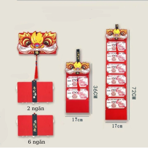 (Tết 2023) Bao Lì Xì Tết Hình Đầu Mèo Sư Tử Gấp Gọn, 2 Ngăn-6 Ngăn Sang Trọng Sáng Tạo GD617-LixiDay-2ngan