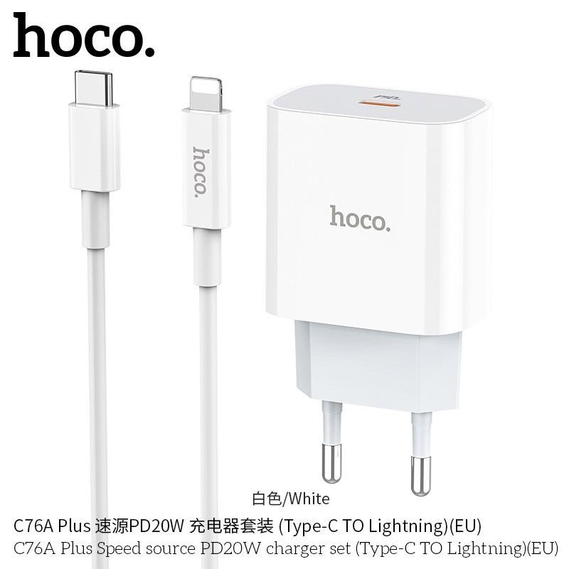 Bộ Sạc Nhanh PD 20W Cho iPhone, iPad Hoco C76 Plus/C76A Plus - Chuẩn Type-C To - Hàng Chính Hãng