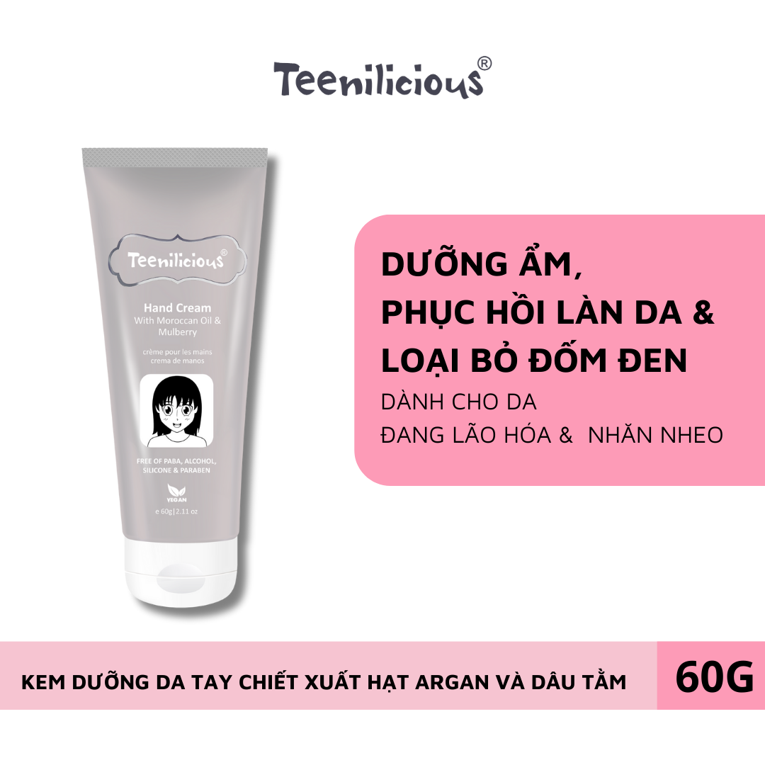 Kem Dưỡng Da Tay Teenilicious Hand Cream With Moroccan Oil &amp; Mulberry Phục Hồi Và Dưỡng Ẩm Da 60g