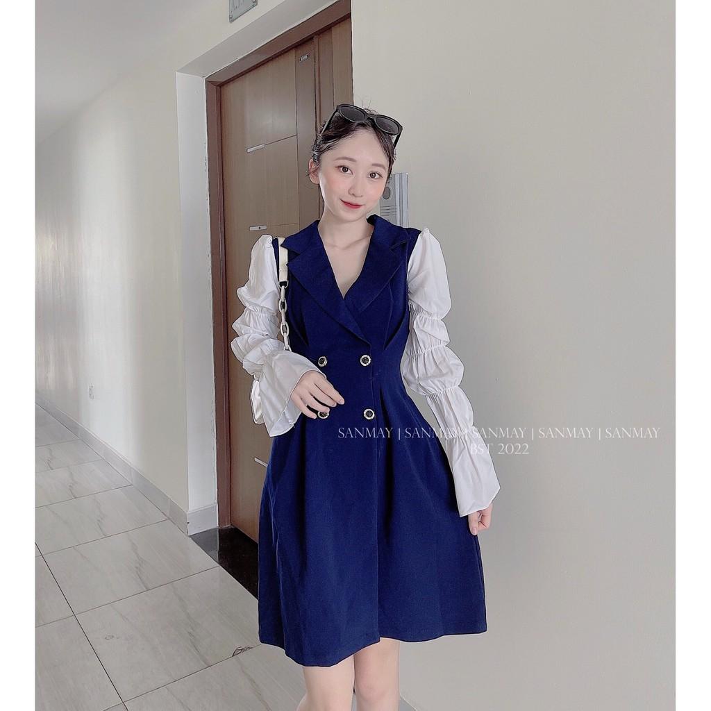 Đầm công sở Ôm Dáng SANMAY cổ sơ mi tay dài bo nhún váy dự tiệc sang trọng kiểu dáng Hàn quốc nhẹ nhàng cá tính VD052
