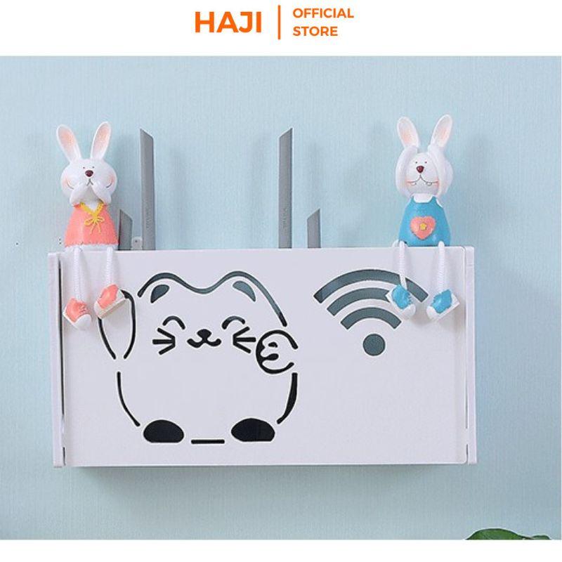 Kệ wifi treo tường HAJI hình mèo ú dễ thương, Kệ trang trí gỗ nhựa PVC chịu lực tốt, an toàn, bền, không cần khoan D345