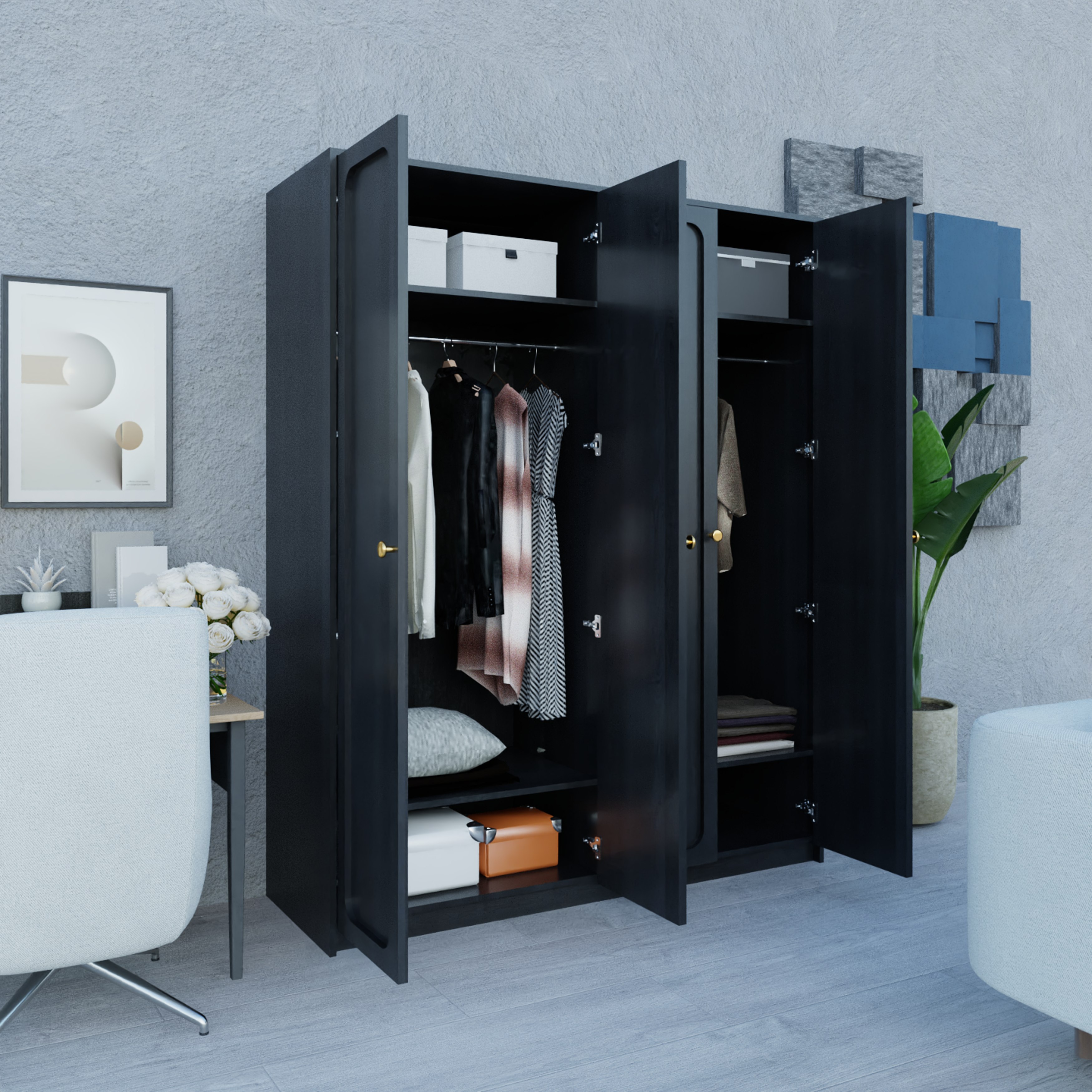 ELEGANT, Tủ quần áo 4 cửa mở 1m6x2m, 160cm x 54cm x 200cm , TCM_084