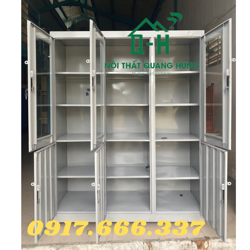 TỦ HỒ SƠ LOCKER 3 CÁNH CỬA KÍNH SƠN TĨNH ĐỆN DÀNH CHO VĂN PHÒNG 1M8X1M35X45CM