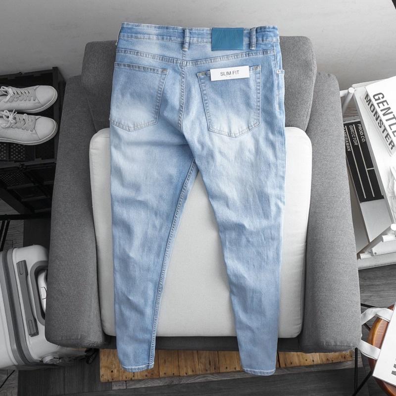 Quần jean nam slimfit xanh bạc co giãn jean xuất chất dày đẹp