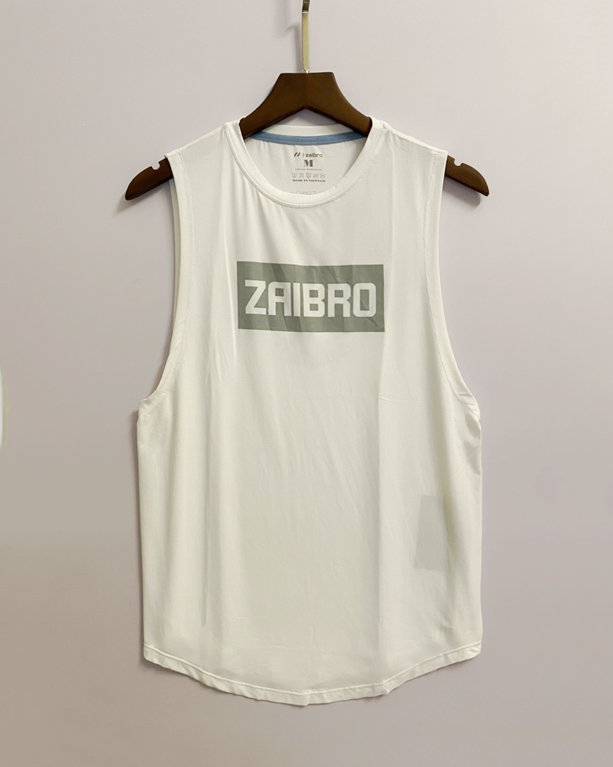 Áo ba lỗ thể thao Droparm muscle Tanktop trắng_ zaibro