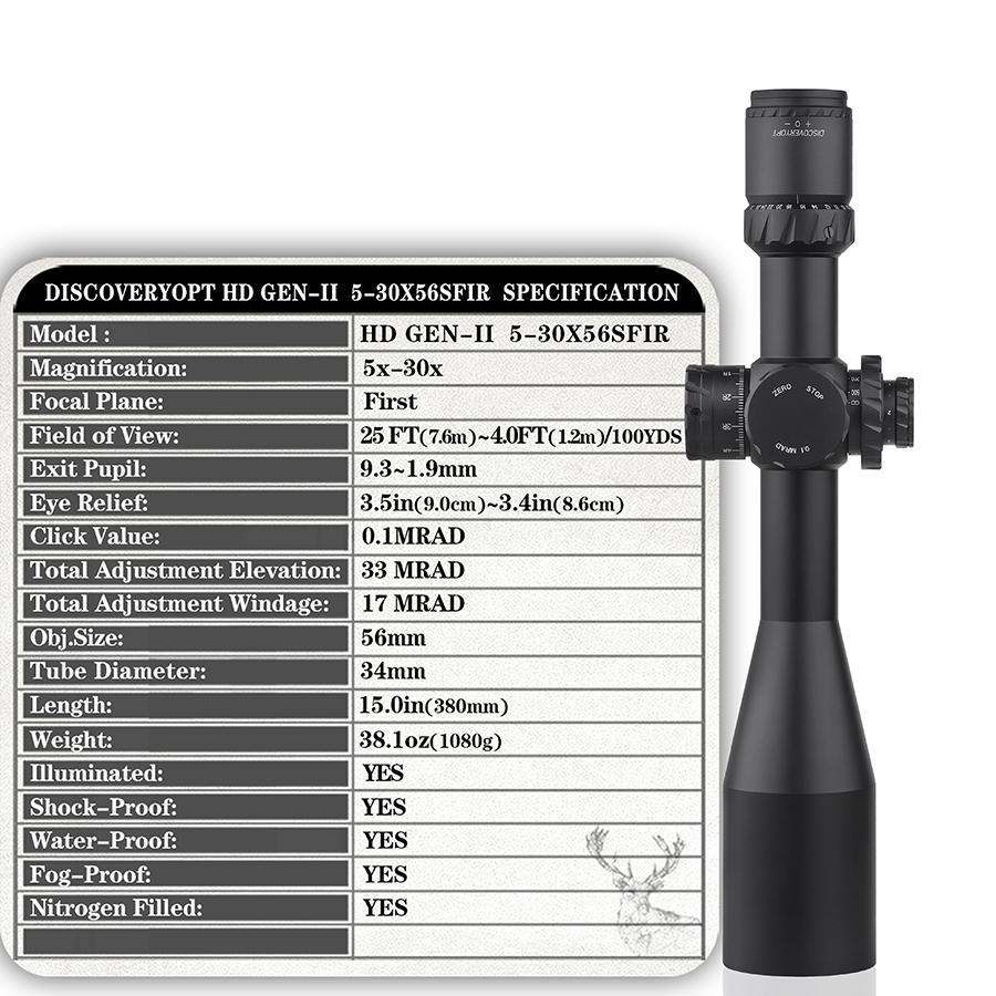 Khám phá Phạm vi săn bắn quang học HD 5-30x56 SFIR SLT FFP IR-MIL Tactical Tactical Range Long Suning Phạm vi săn bắn 34mm