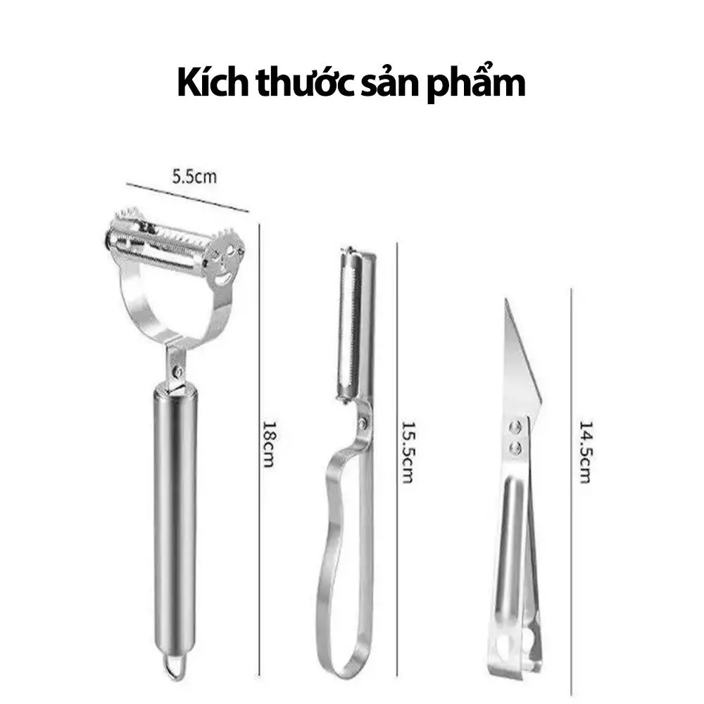 Dụng cụ nạo vỏ củ quả inox set 3 món