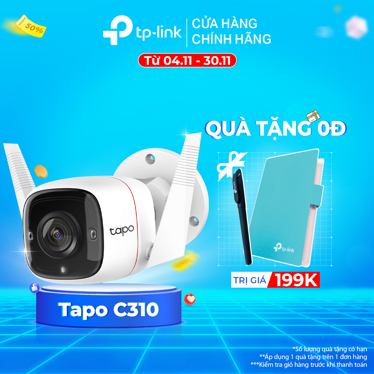 Combo Camera WiFi Ngoài Trời TP-Link Tapo C310 3MP và Thẻ Nhớ MicroSD Kioxia/ Dahua/ Lexar 32Gb/64Gb/128Gb/256Gb - Hàng Chính Hãng