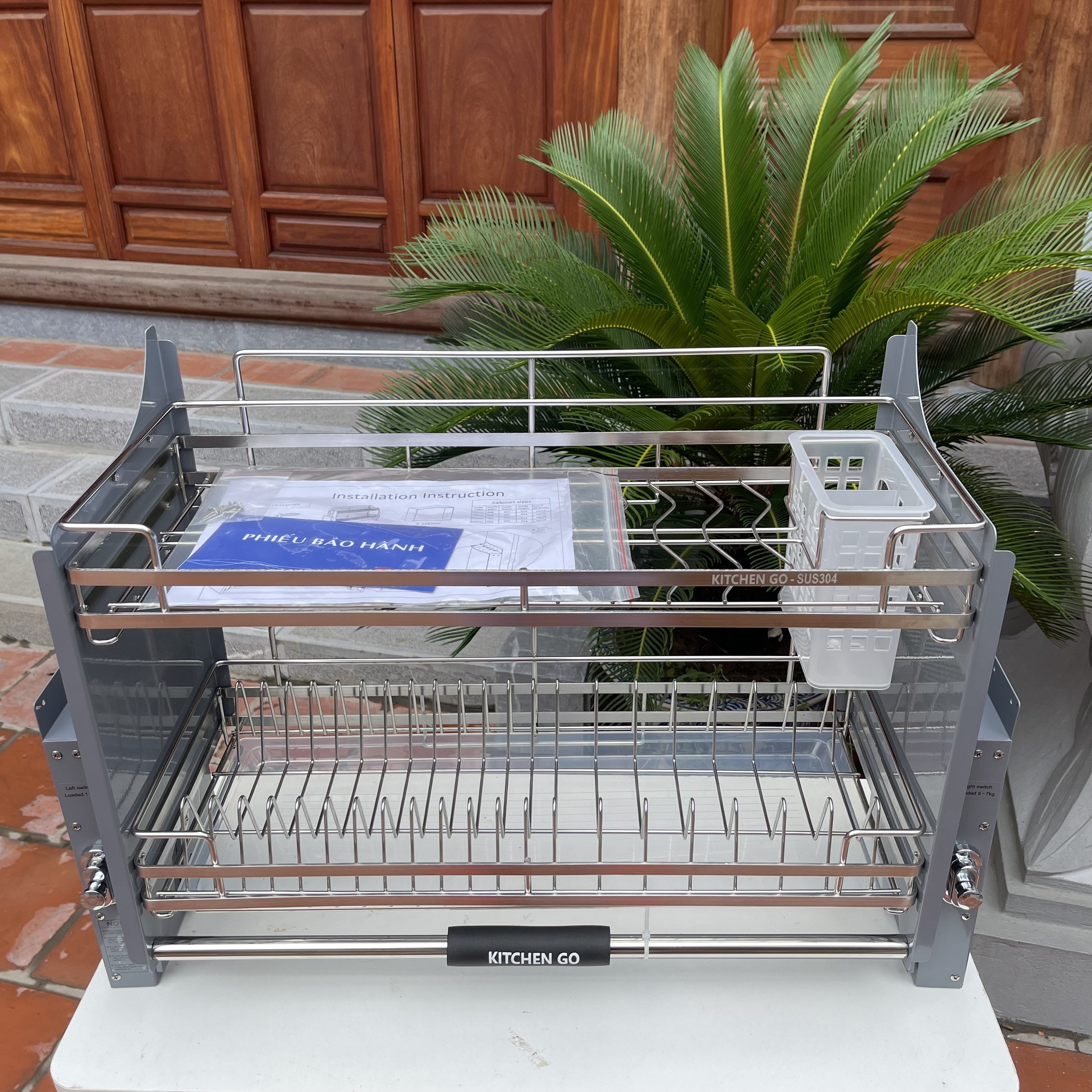 Kệ Chén Nâng Hạ, Giá Bát Đĩa Nâng Hạ KITCHENGO INOX KHÔNG GỈ 304 - Mẫu Mới 2023 - Bảo Hành Viễn