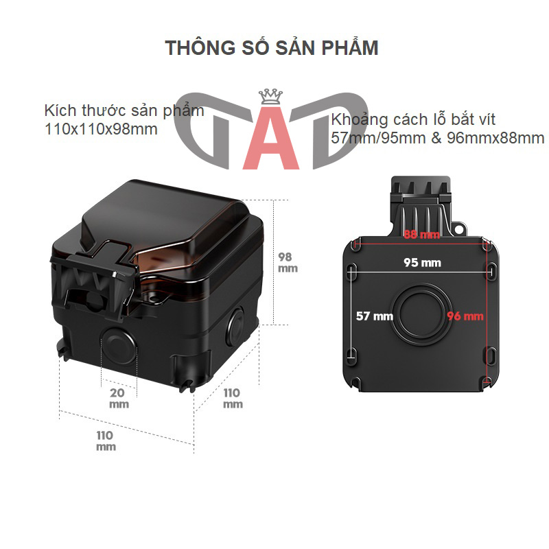Bộ Ổ Cắm Đôi Đa Năng Có Công Tắc Chống Thấm Nước IP66