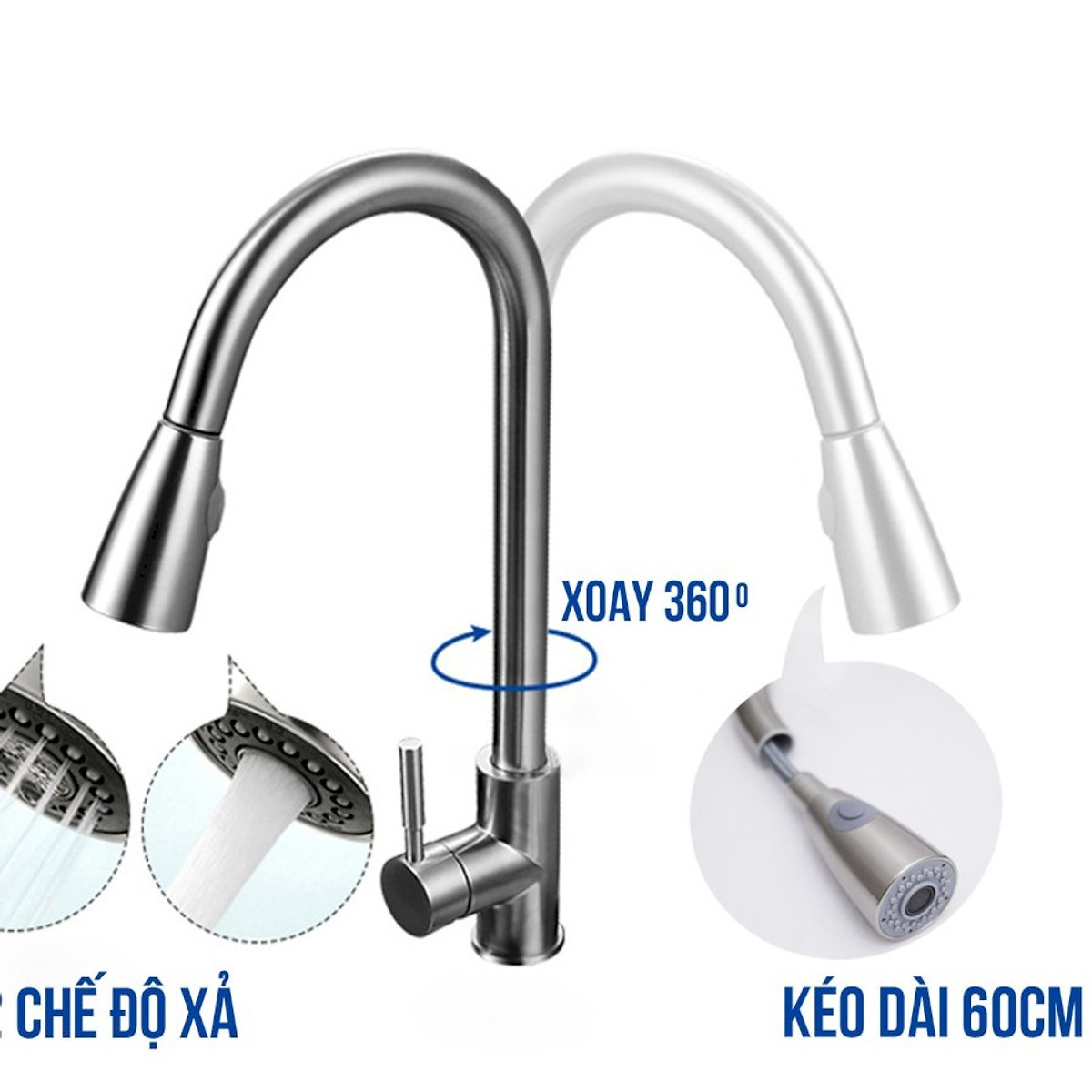 Vòi rửa bát Valenza sus304 nóng lạnh rút dây 01