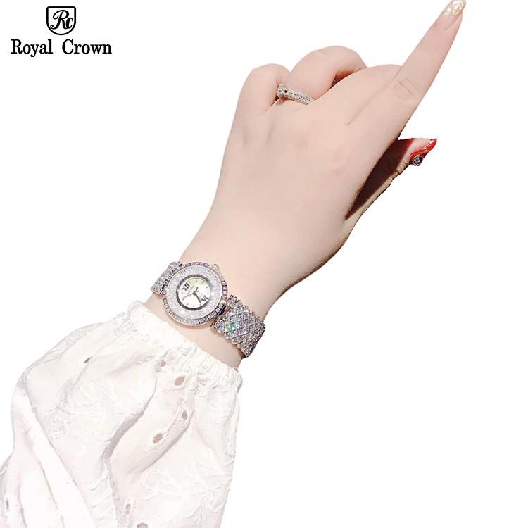 Đồng Hồ Nữ Chính Hãng Dây Kim Loại Đính Đá Royal Crown 2606 Jewelry Chống Nước Chống Xước