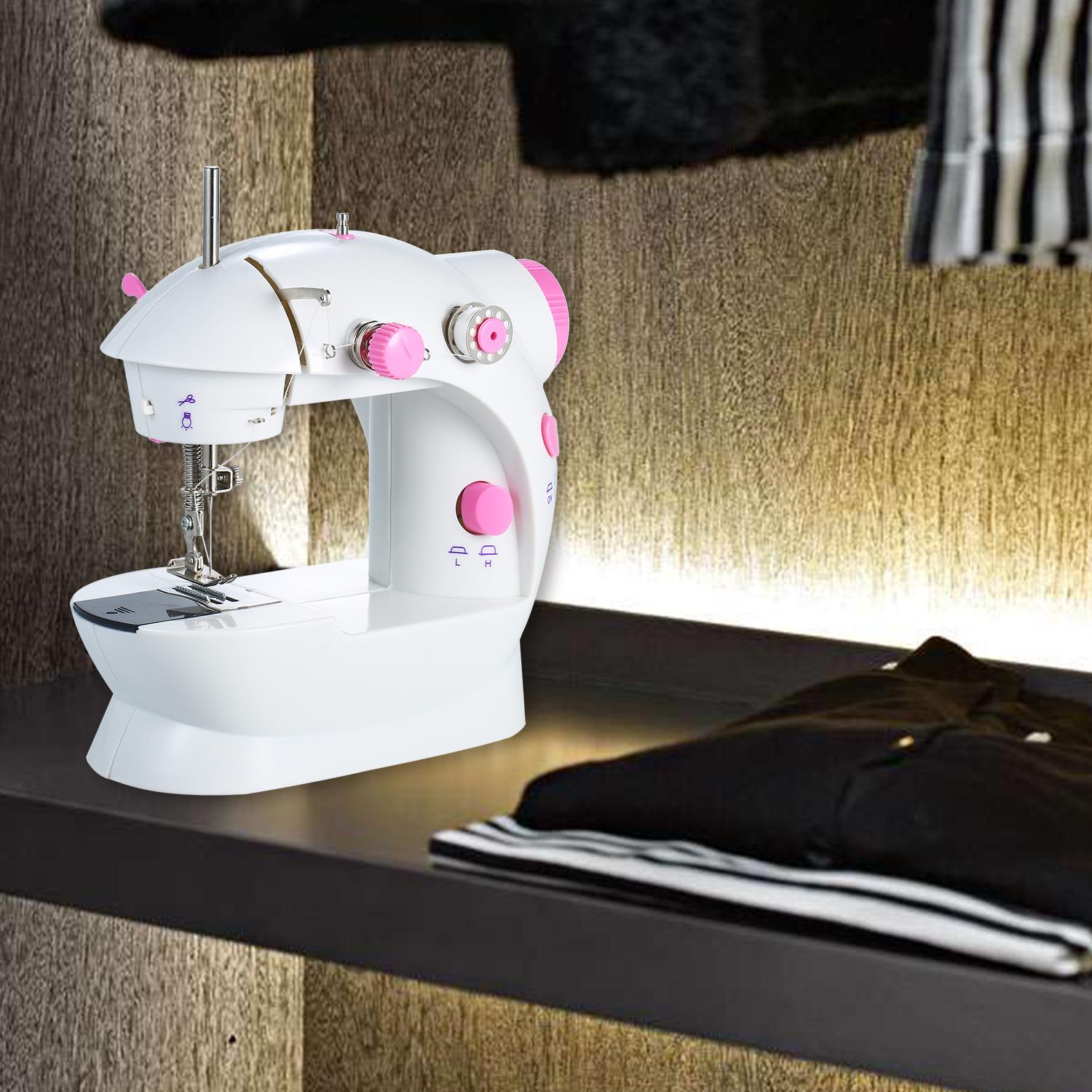 Máy may mini có thể điều chỉnh 2 tốc độ chỉ đôi có đèn LED và mấy cắt chỉ