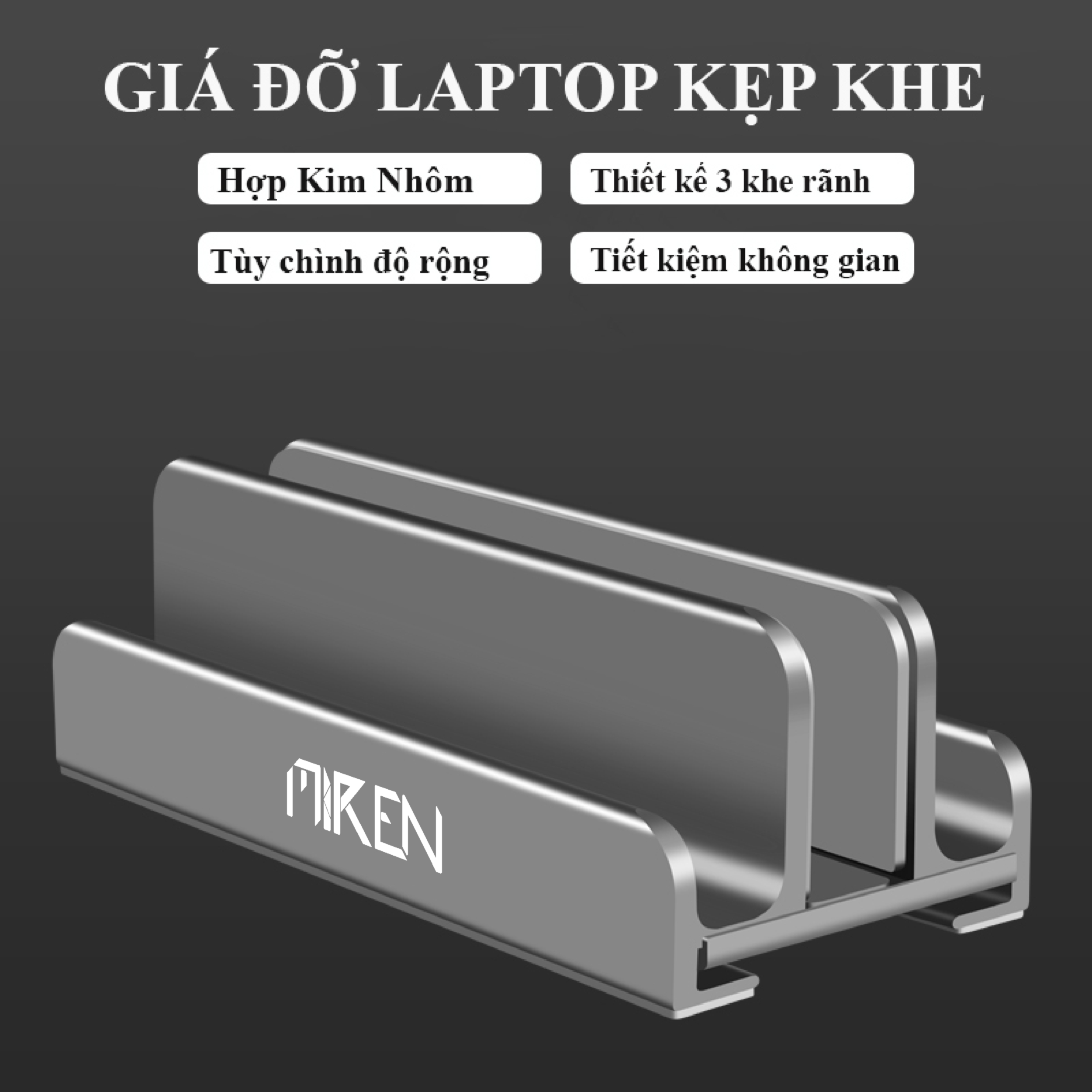 Giá Đỡ Laptop Macbook Điện Thoại Máy Tính Bảng Kẹp Khe Dựng Đứng Hợp Kim Nhôm Nguyên Khối Với 3 Khe Kẹp Hàng Chính Hãng